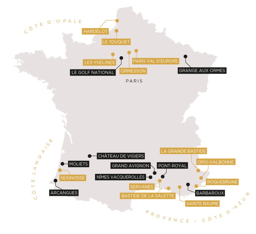 Carte des golfs de la collection Resonance